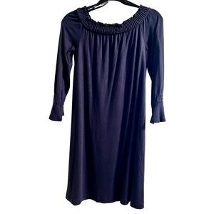 Ann Taylor Navy Blue Dress w/ 3/4 Ruffled Sleeves & Ruffled Neck Line Size XL